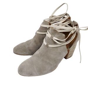 Alberto Fermani Tan Suede Lace Up Block Heel Ankle
